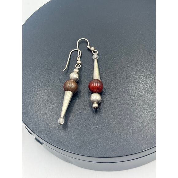 Artisan Made Mismatched Brown Jasper Ball Sterling Silver Dangle Earrings - Picture 8 of 11